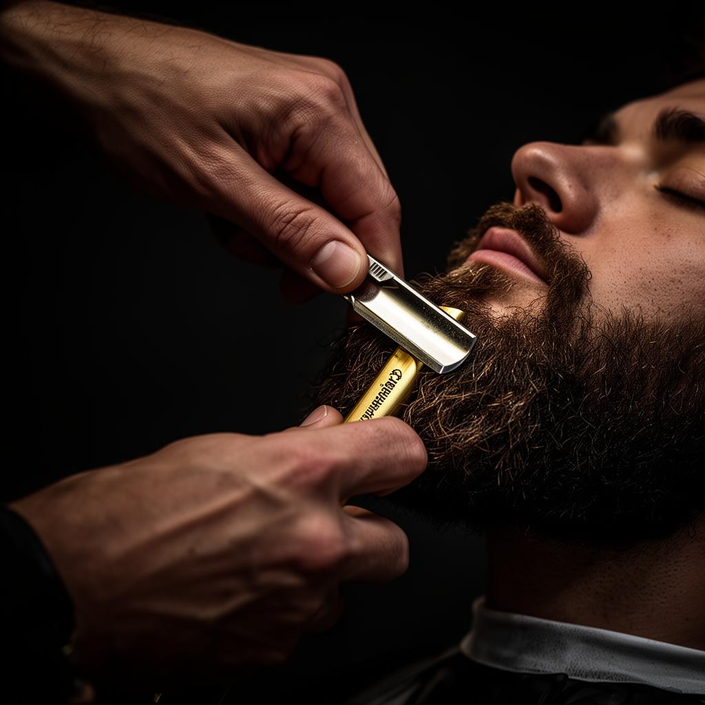 Maestro barbero realizando un afeitado con toalla caliente